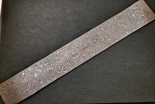 Damastplatte wild 240 Lagen 390×56×2,0 mm, geätztes Damastmuster in voller Länge