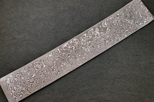 Damastplatte wild 120 Lagen 305×52×2,3 mm, geätztes Damastmuster in voller Länge