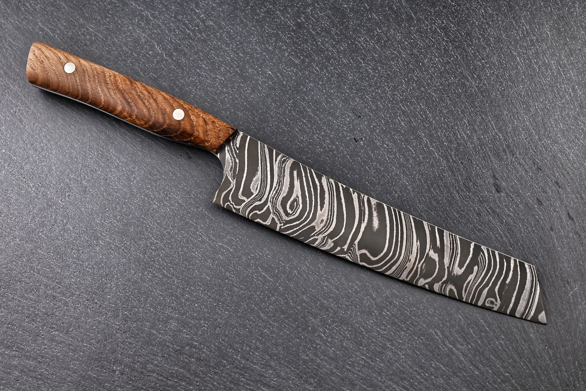 Damast Santoku 175 mm, wilder Damast, Griff aus Eiche – zweite Ansicht
