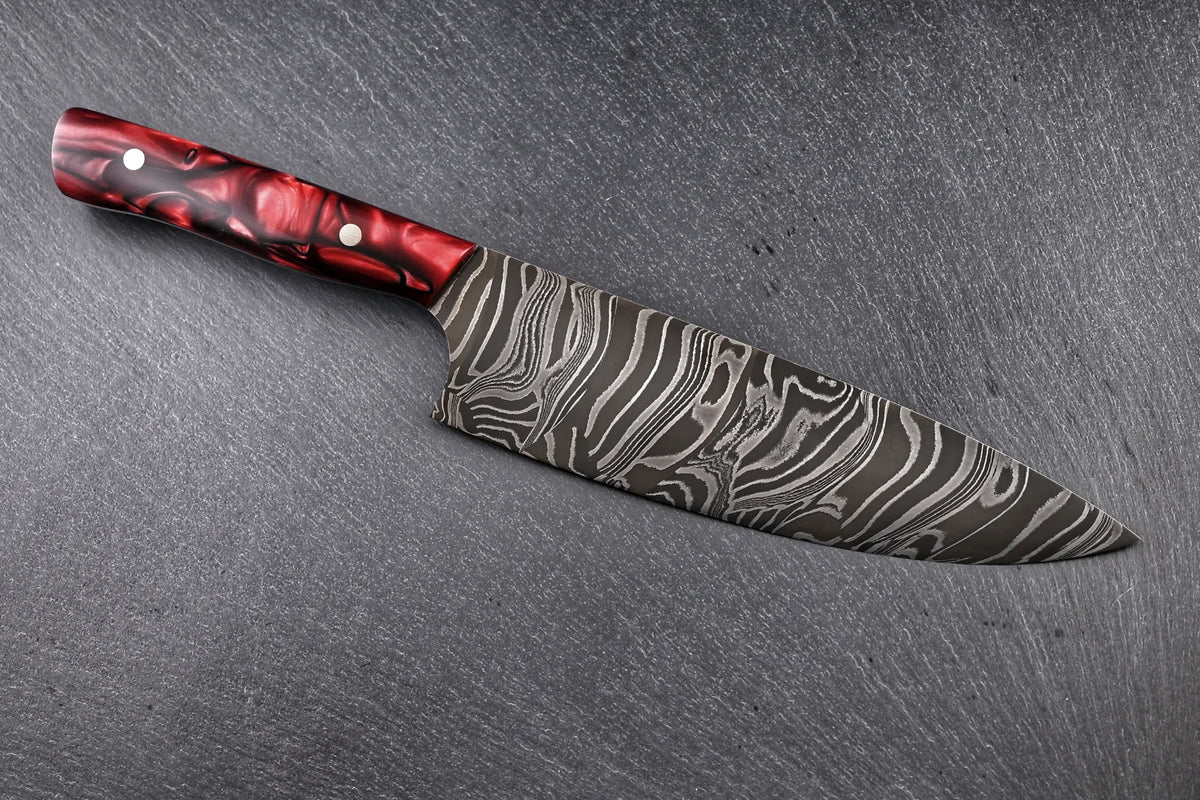 Damast Chefmesser 185 mm, wilder Damast, Griff aus Kirinite True Blood – zweite Ansicht