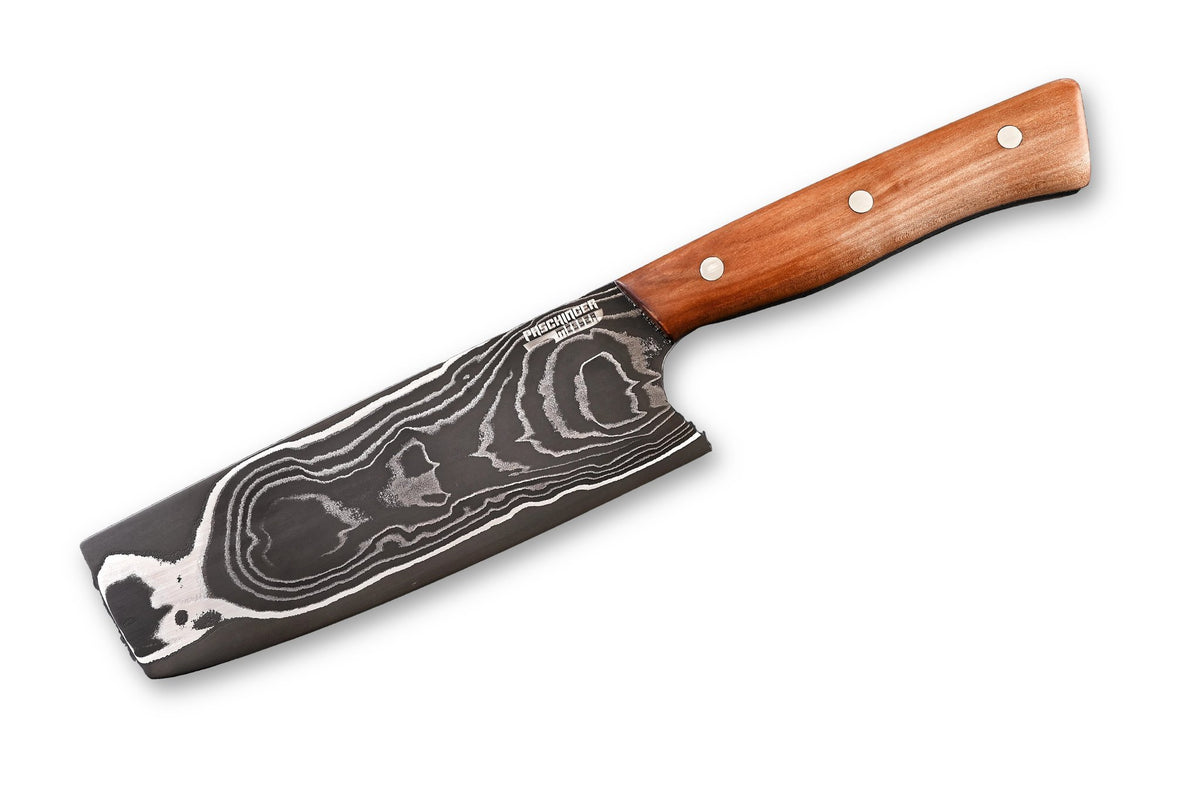 Damast Nakiri 150 mm, Apex Ultra & Nickel, Griff aus Kirschholz – freigestellt auf weißem Hintergrund