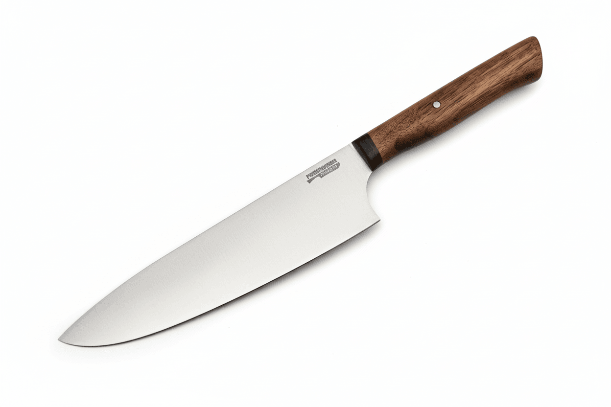 Chefmesser 19 cm mit Holzgriff, Edelstahlklinge und schwarz hinterlegter Fase