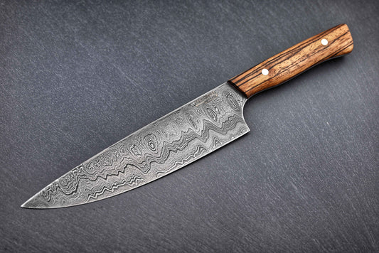 Damast-Kochmesser 20 cm mit Holzgriff und gemusteter Klinge