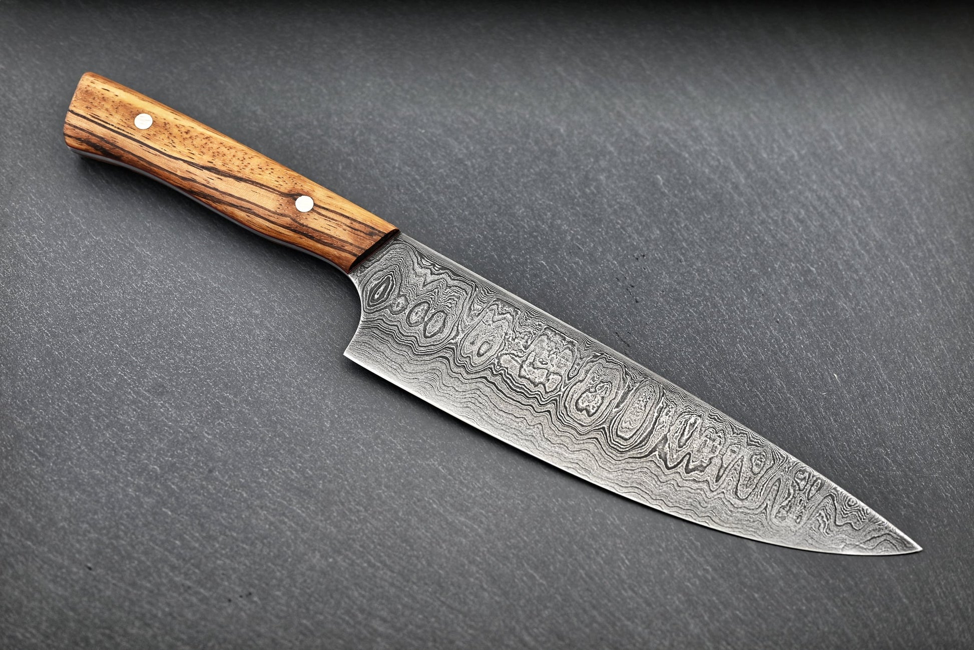 Damast-Kochmesser 20 cm, Damaskus-Klinge und Holzschalen-Griff