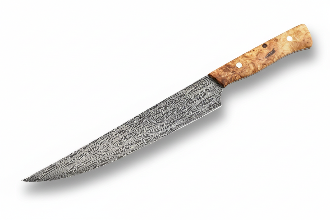 Damast Filetiermesser mit Mosaikdamast-Klinge und Holzgriff