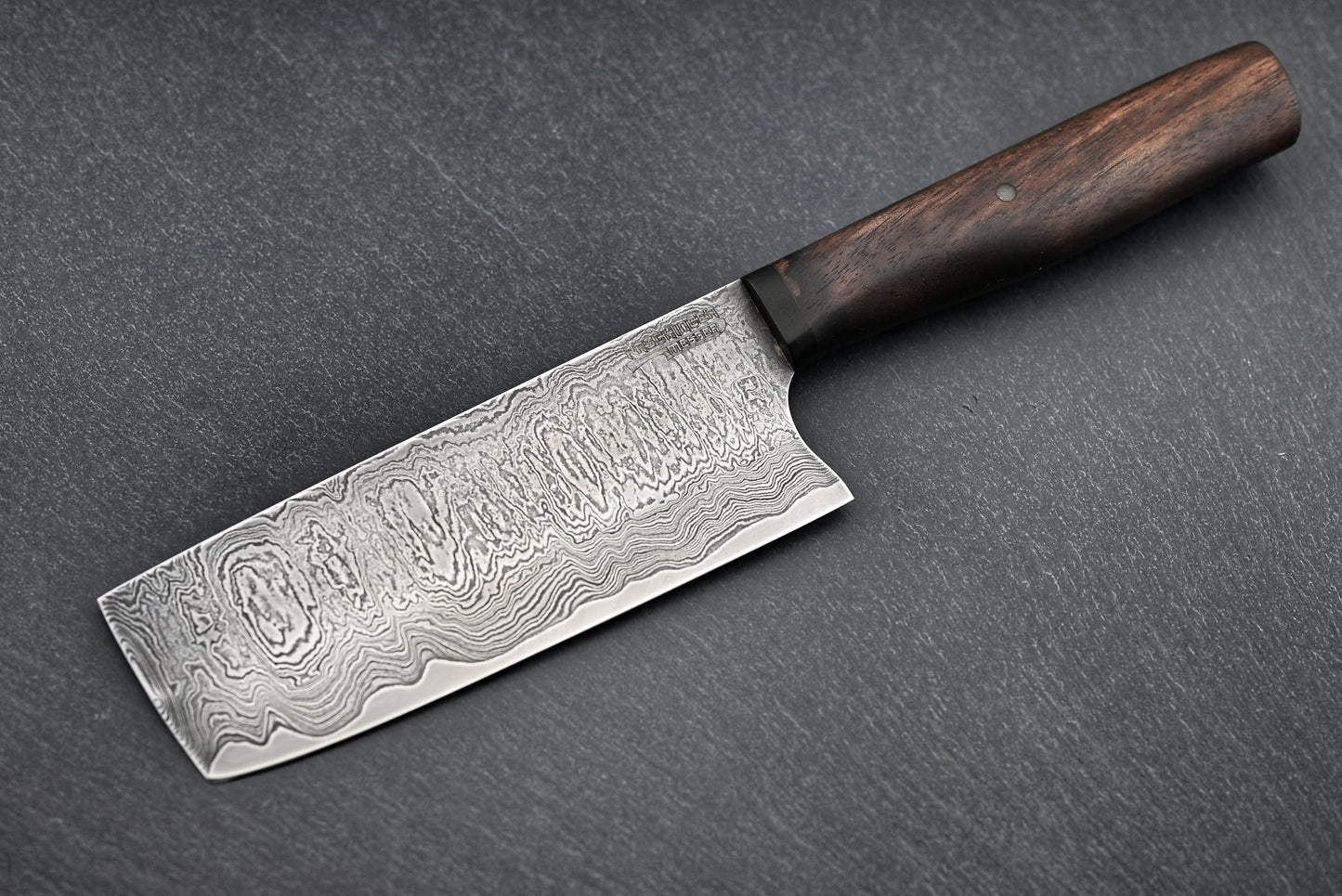 Nakiri-Messer 13,5 cm: Wilder-Damastklinge, dunkler Holzgriff