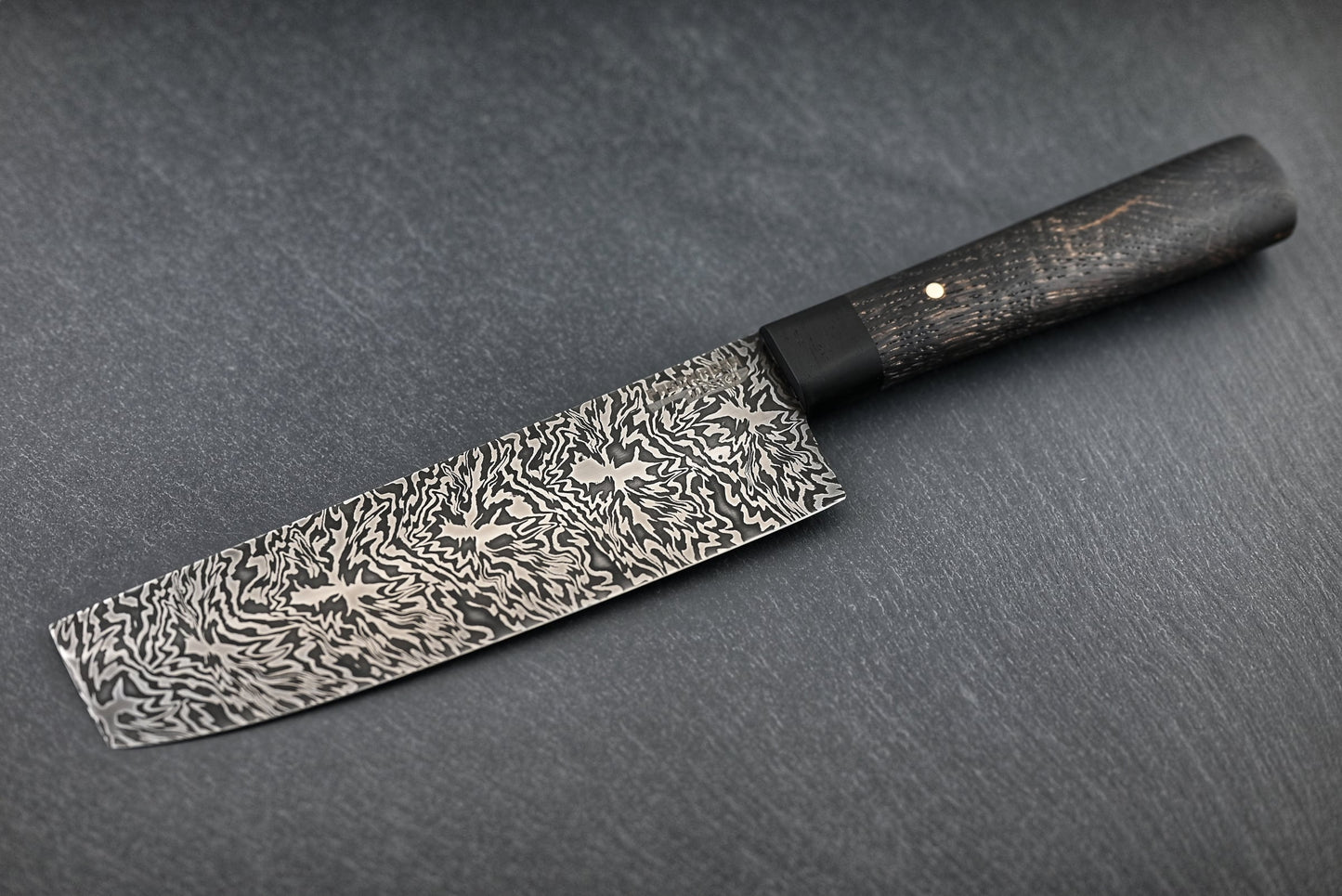 Damast-Nakiri 16,5 cm Klingenansicht: Mosaikdamastmuster, Holzgriff