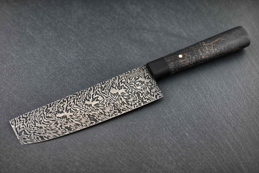 Damast-Nakiri 16,5 cm Klingenansicht: Mosaikdamastmuster, Holzgriff