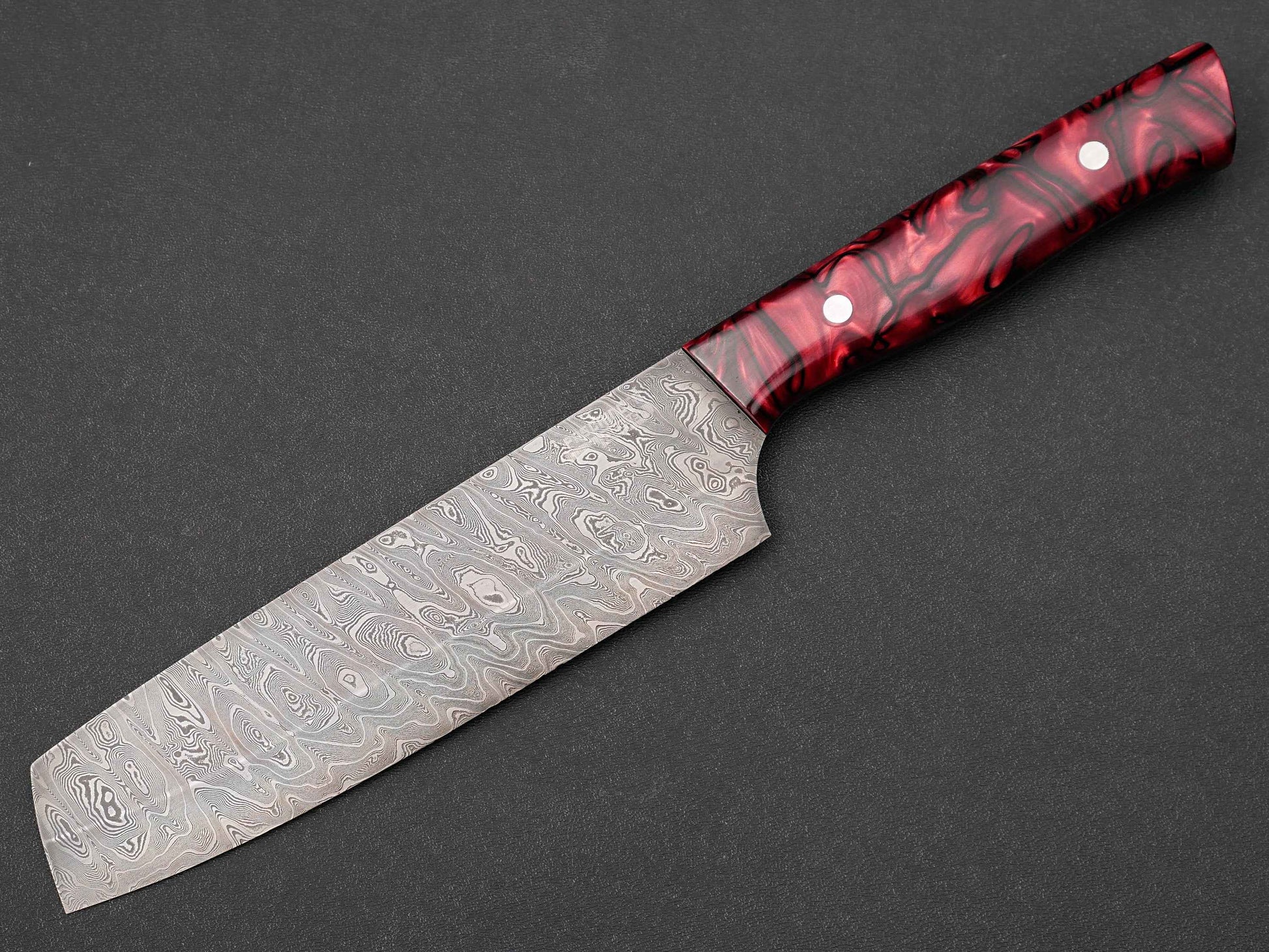 Santoku-Messer: Leiterdamast-Klinge, 160 Lagen, roter Griff