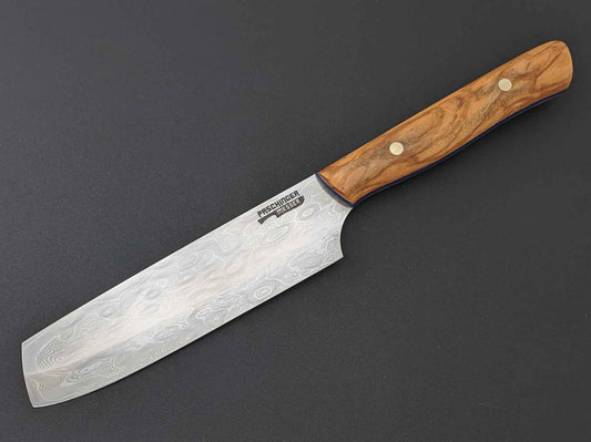 Damast-Santoku 160 Lagen mit Holzgriff und gemusterter Klinge
