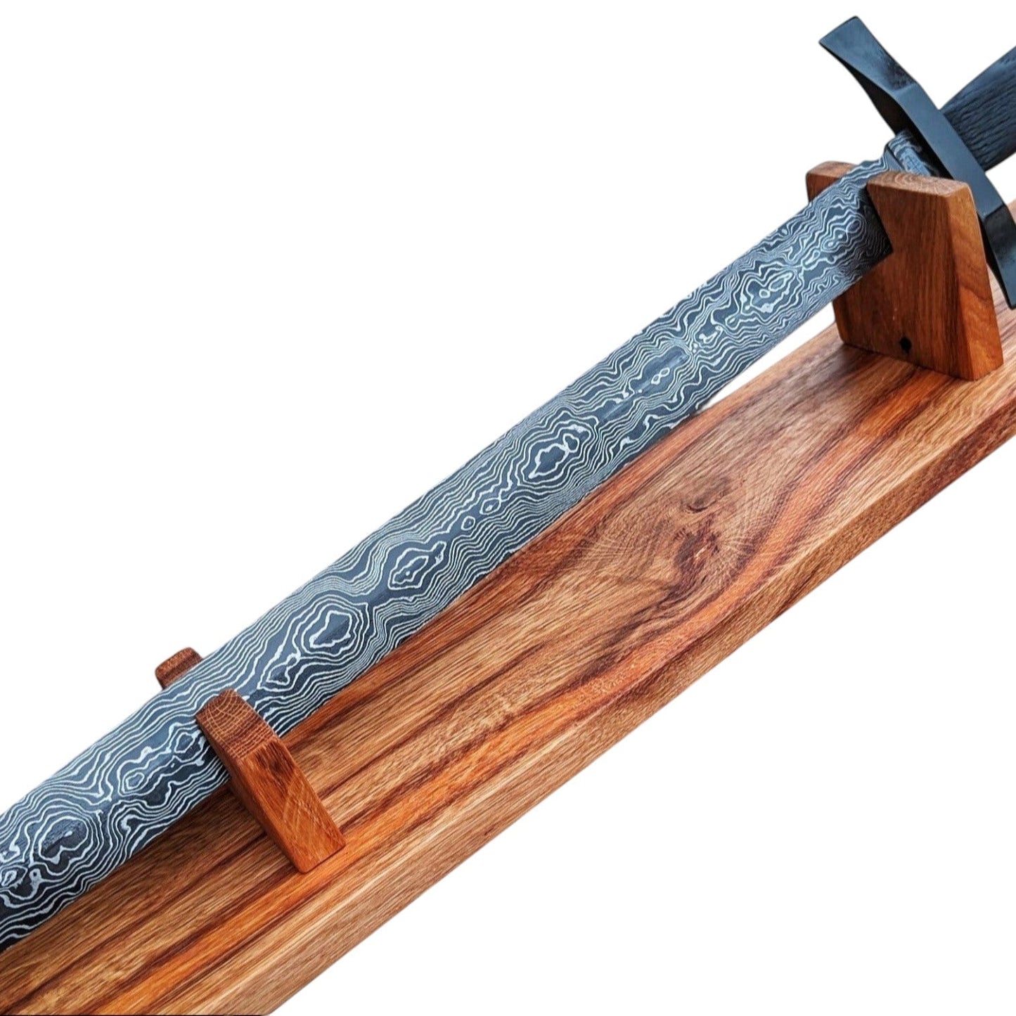 Damast-Schwert „Das Schwert“: Damaststahlklinge mit Holzhalterung