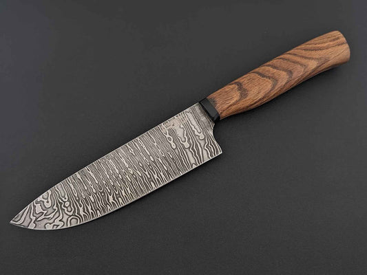 Damast-Chefmesser 16,5 cm: Torsionsdamast-Klinge, Holzgriff
