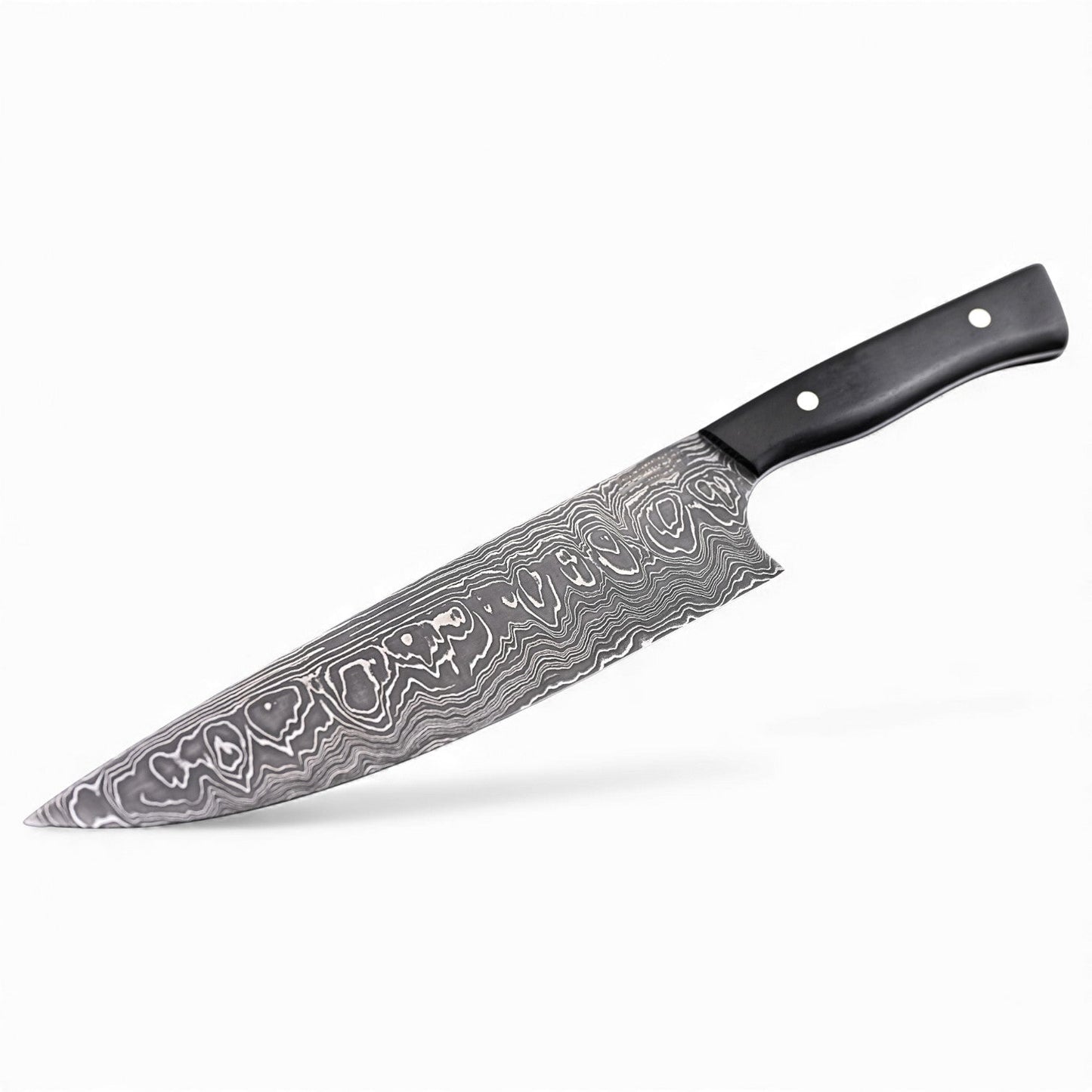 Damast-Chefmesser 22 cm: schwarzer Griff, Wilddamast-Klingenmuster