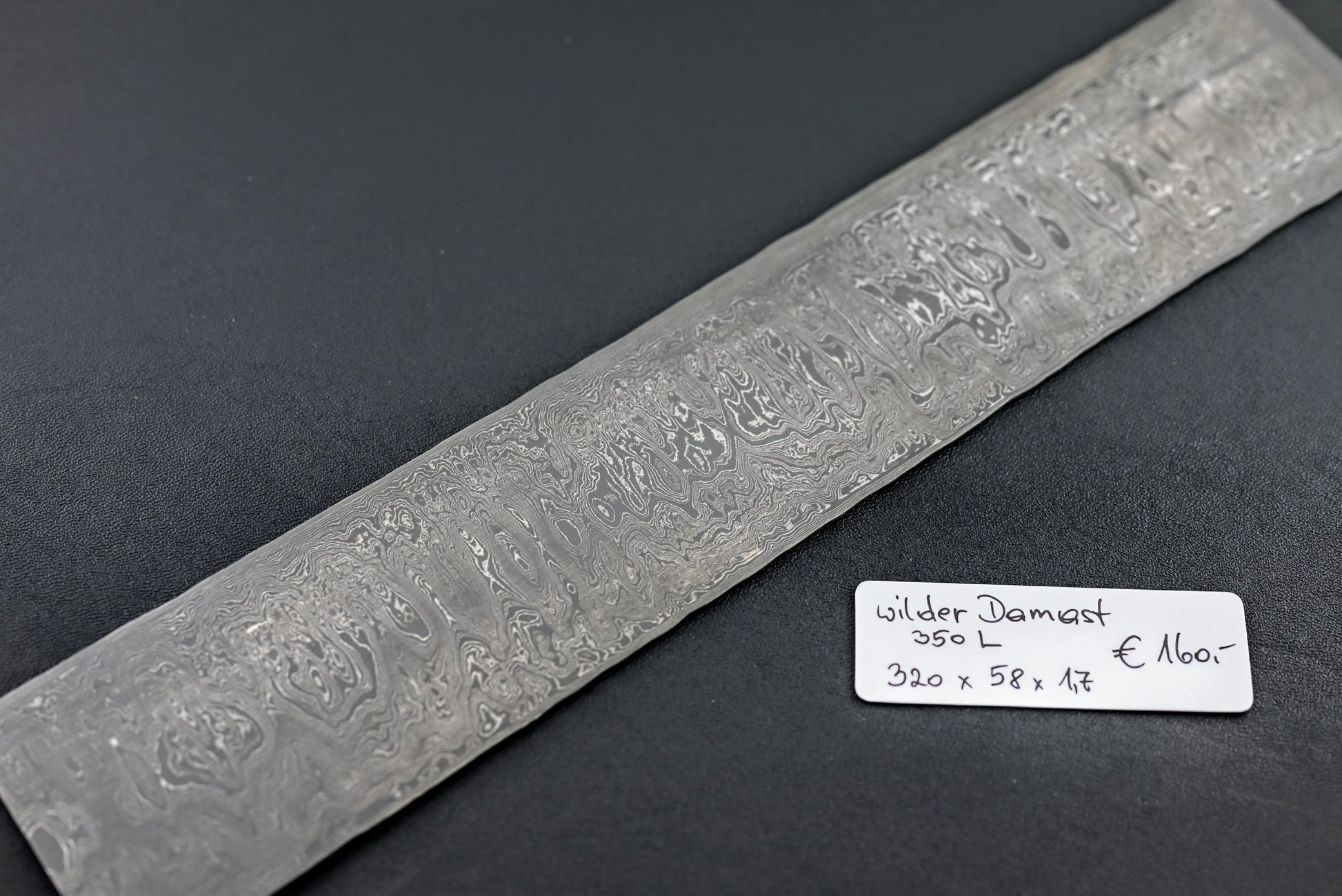 Wilder Damastklinge 350 Lagen, silbernes Muster, ca. 320×58×1,7 mm