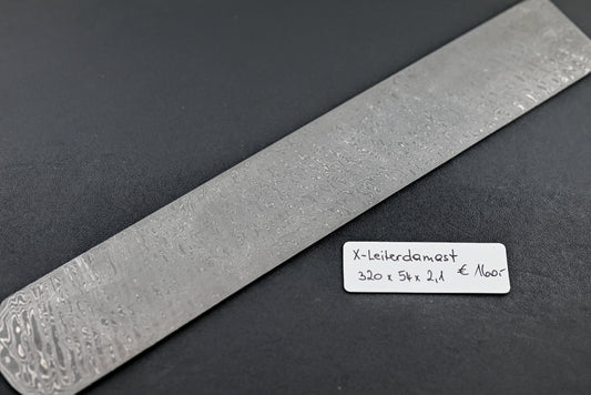 X-Leiterdamast 2,1 mm Klinge mit feinem Damastmuster, silbergrau