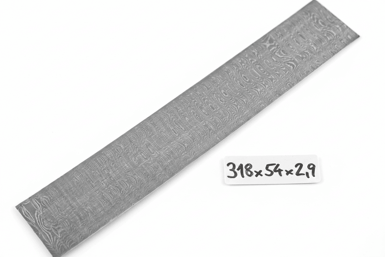 Leiterdamast 140 Lagen: graues Damaststahl-Band mit Leiter-Muster, 318×54×2,9